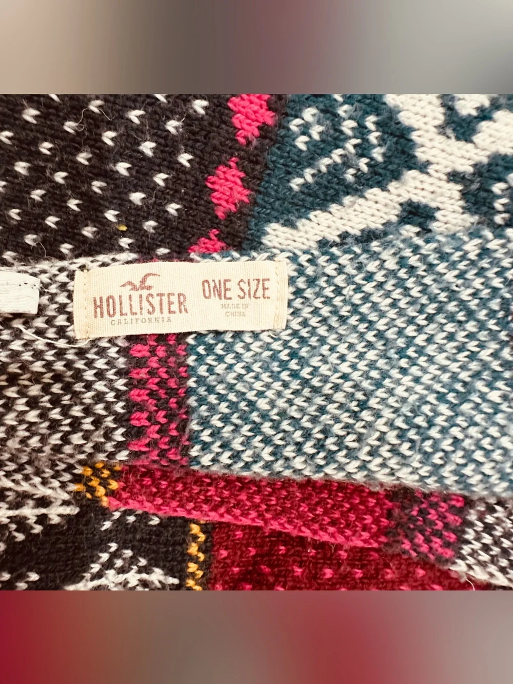 Hollister Y2K Boho Fair Isle Patchwork Knit Winter Scarf Multicolor